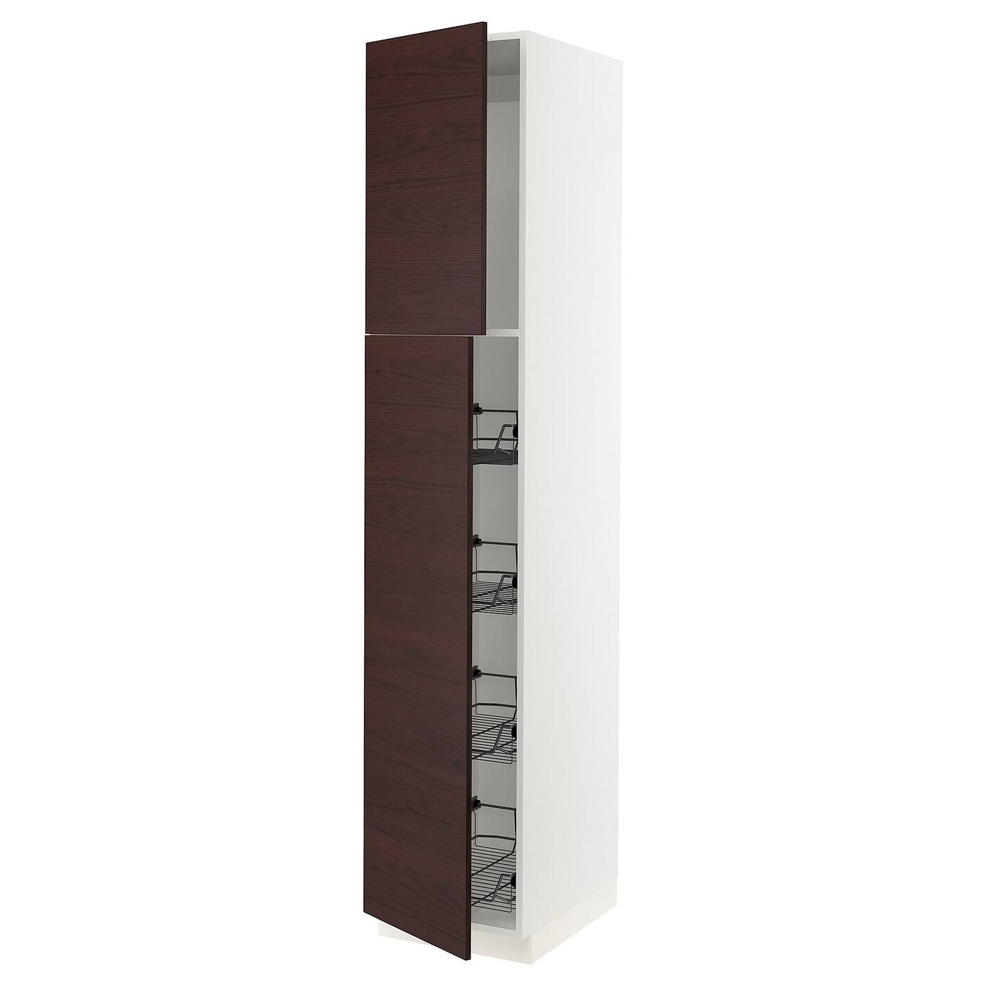 IKEA - SEKTION High Cabinet w/Door u0026 Wire Baskets, White Askersund/dark Brown Ash Effect, 18x24x90 39332720