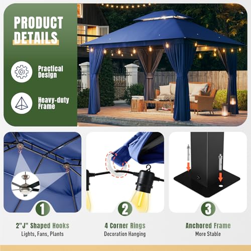 AOXUN Outdoor Gazebo for Patio 10x12, Metal Frame Canopy with Double Roofs