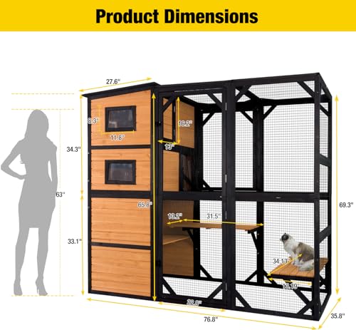 Aivituvin Large Cat Catio 4 Tiers Cat Enclosures House for Outdoor Indoor Cats with Weatherproof Roof, 3 Resting Rooms, 3 Platforms