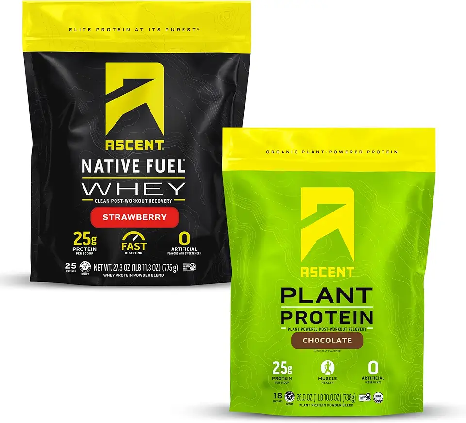 Ascent Whey + Plant Protein Powder - Strawberry 2 lb & Chocolate 18 Servings - Kansas Nuitrition - HNZSDS