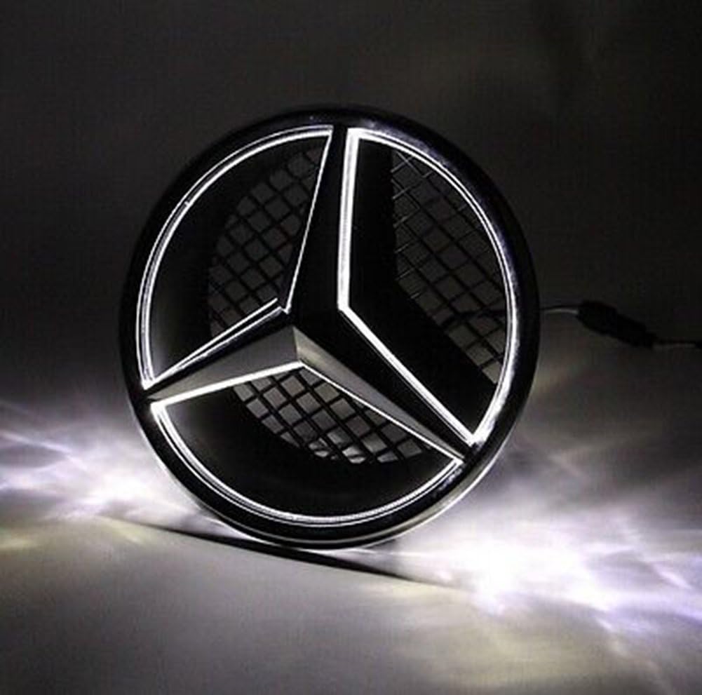 Car Front Grille Star Emblem LED Logo Works with Mercedes Benz 2006-2013 Illuminated LED Badge Light White Pack of 2