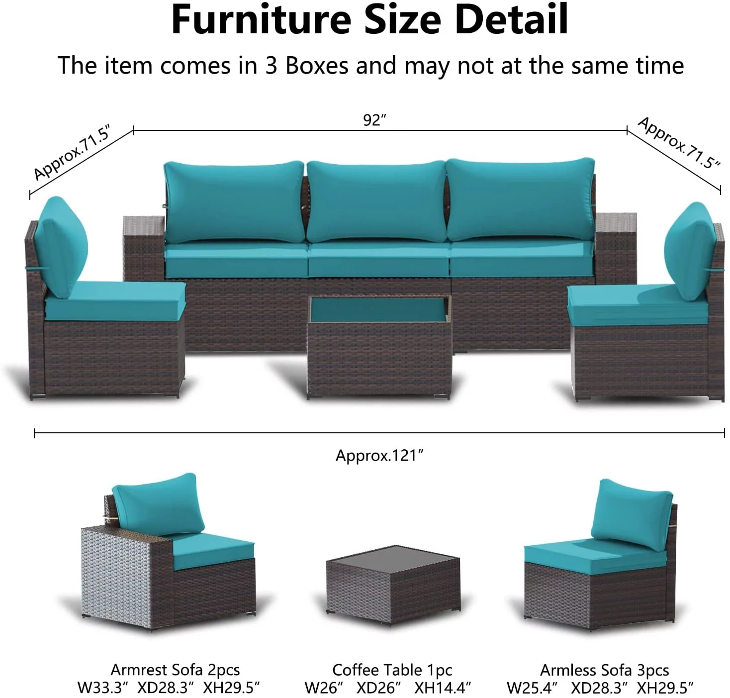 ALAULM Outdoor Patio Furniture Set, 6 Pieces Outdoor Sectional Furniture High Backrest Patio Sofa
