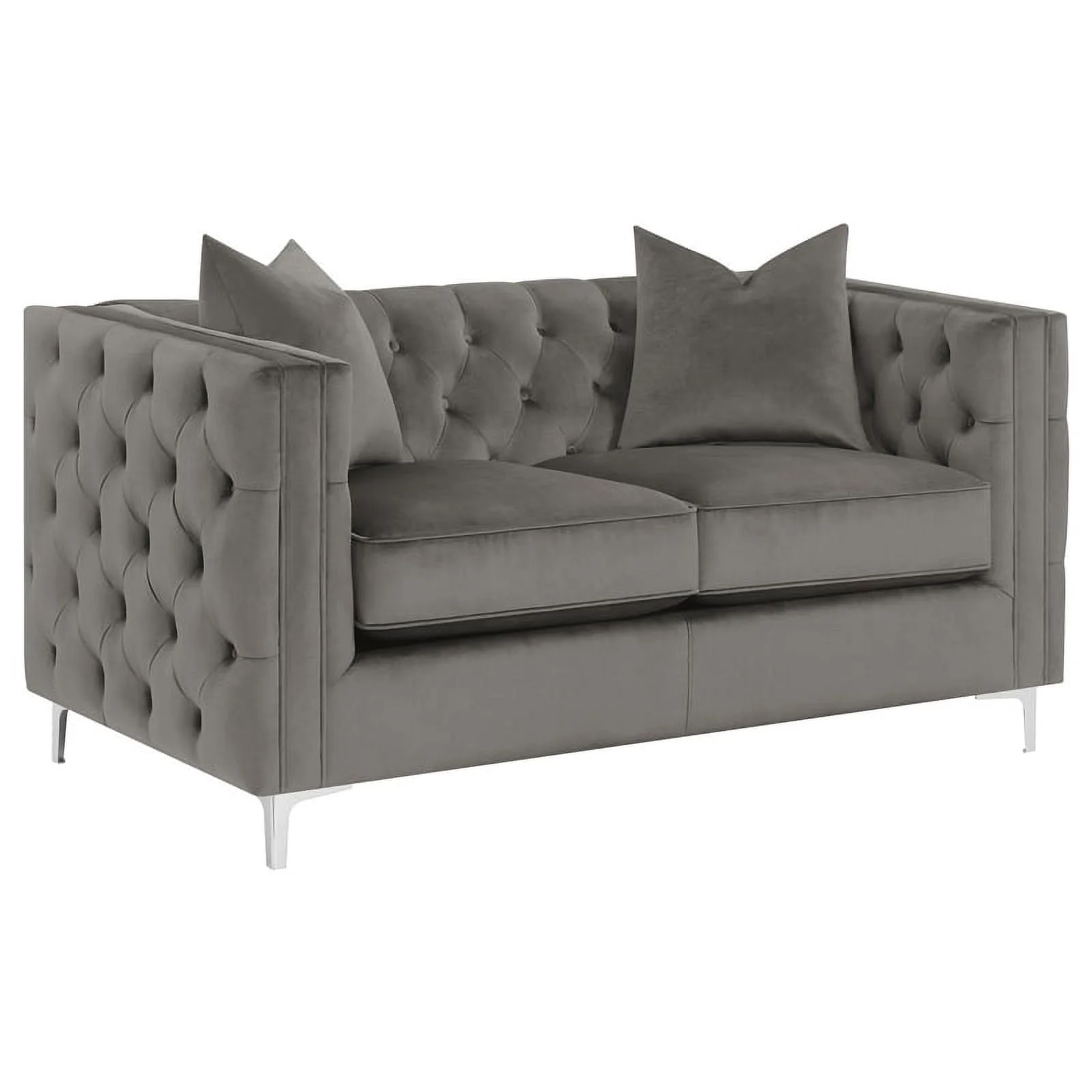 Maklaine 3-piece Velvet Tufted Tuxedo Arms Living Room in Set Urban Bronze