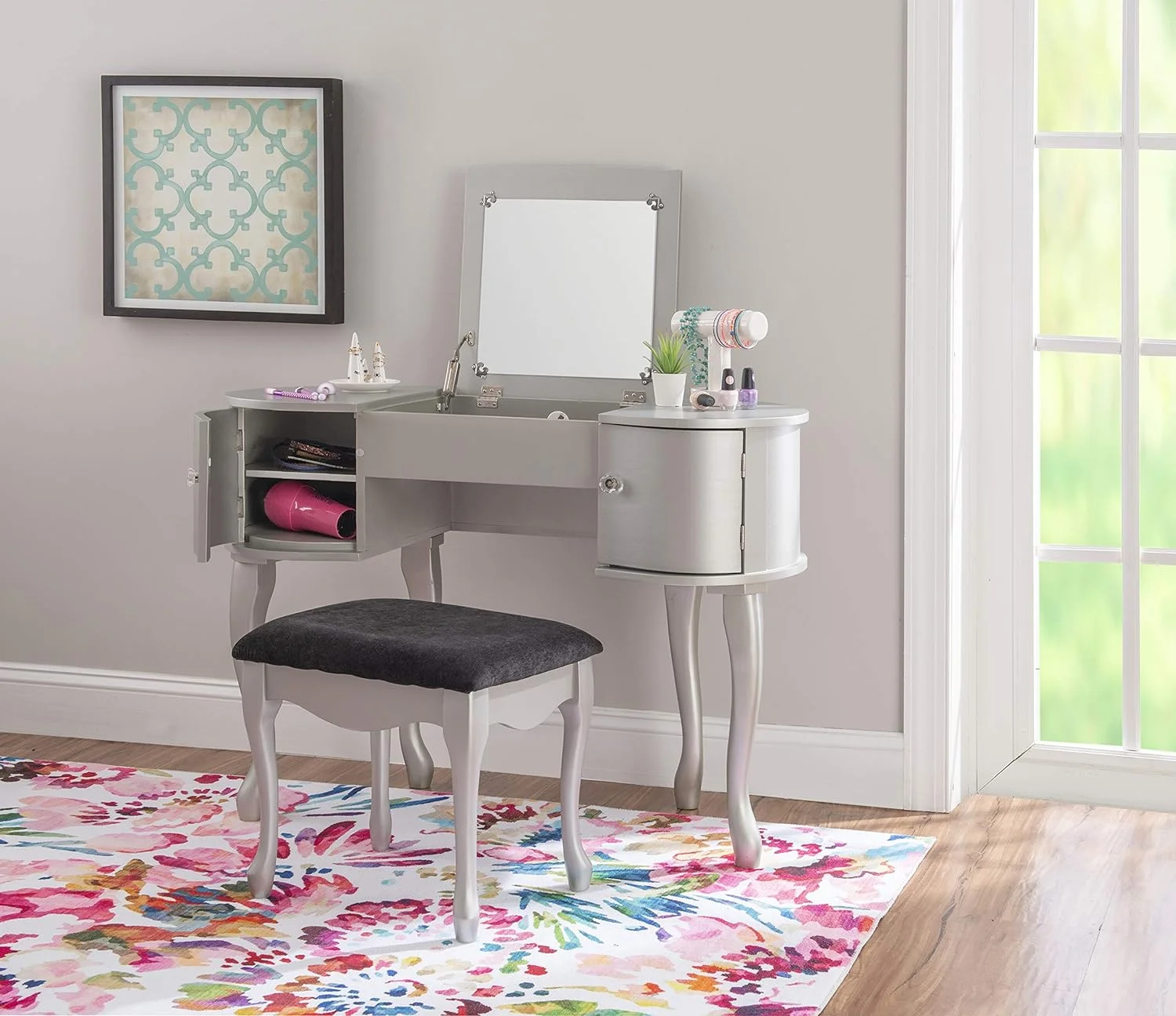 Paloma Vanity Set, 30" X 40.5" X 19.25", Silver