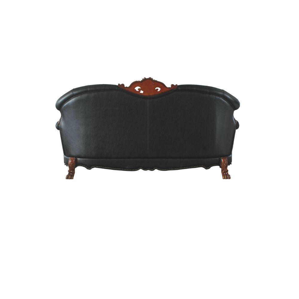 Luxury Vintage Cherry Oak & Black PU Dresden Sofa Set 3 P 58230 ACME Traditional