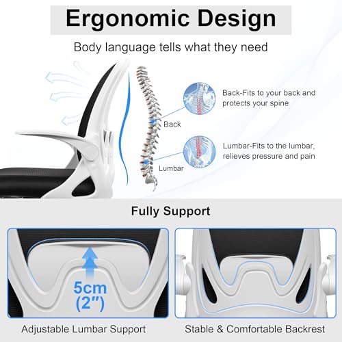 Primy Drafting Chair Tall Office Chair with Flip-up Armrests Executive Ergonomic Computer Standing Desk Chair with Lumbar Support and Adjustable