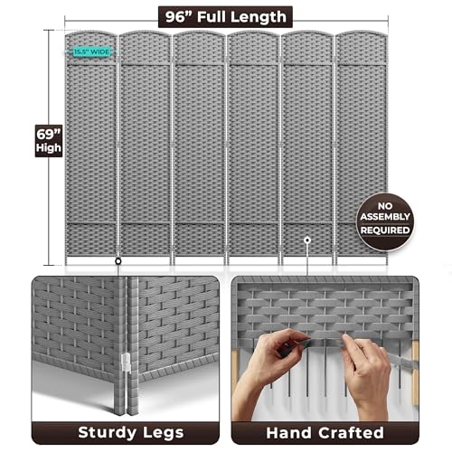 Sorbus 8-Panel Black Room Divider with Double Hinged Panels, 6 ft Tall Folding Privacy Screen