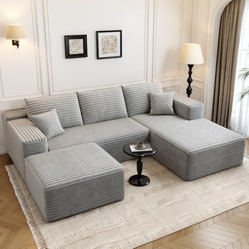 107.5" Cloud Modular Sectional Sofa with 1 Ottoman,Modern Minimalist Upholstered Couches, Comfort U Shaped Sofa for Living Room
