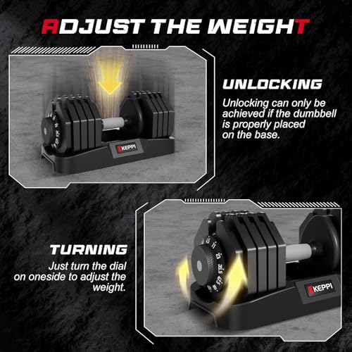 Keppi Adjustable Dumbbells Set-25lb/40lb/55lb/60lb, Anti-Slip Metal Fast Adjust Weight Handle, Exercise & Fitness for Full Body Workout