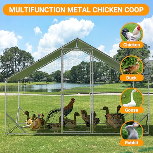 Large Metal Chicken Coop for 12-20 Chickens, Walk in Chicken Coop with Cover, Heavy Duty Poultry Cage for Chicken Run