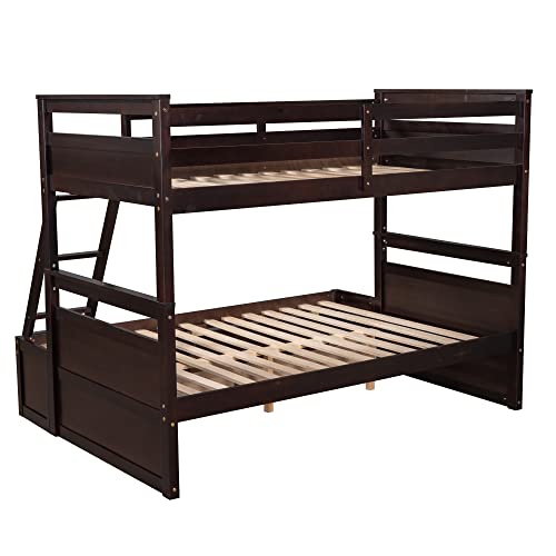 Ball & Cast Twin-Over-Twin Bunk Bed with Twin-Size Trundle and 3 Storage Stairs,Wood Bunkbed w/Full-Length Guardrails,Slat Support
