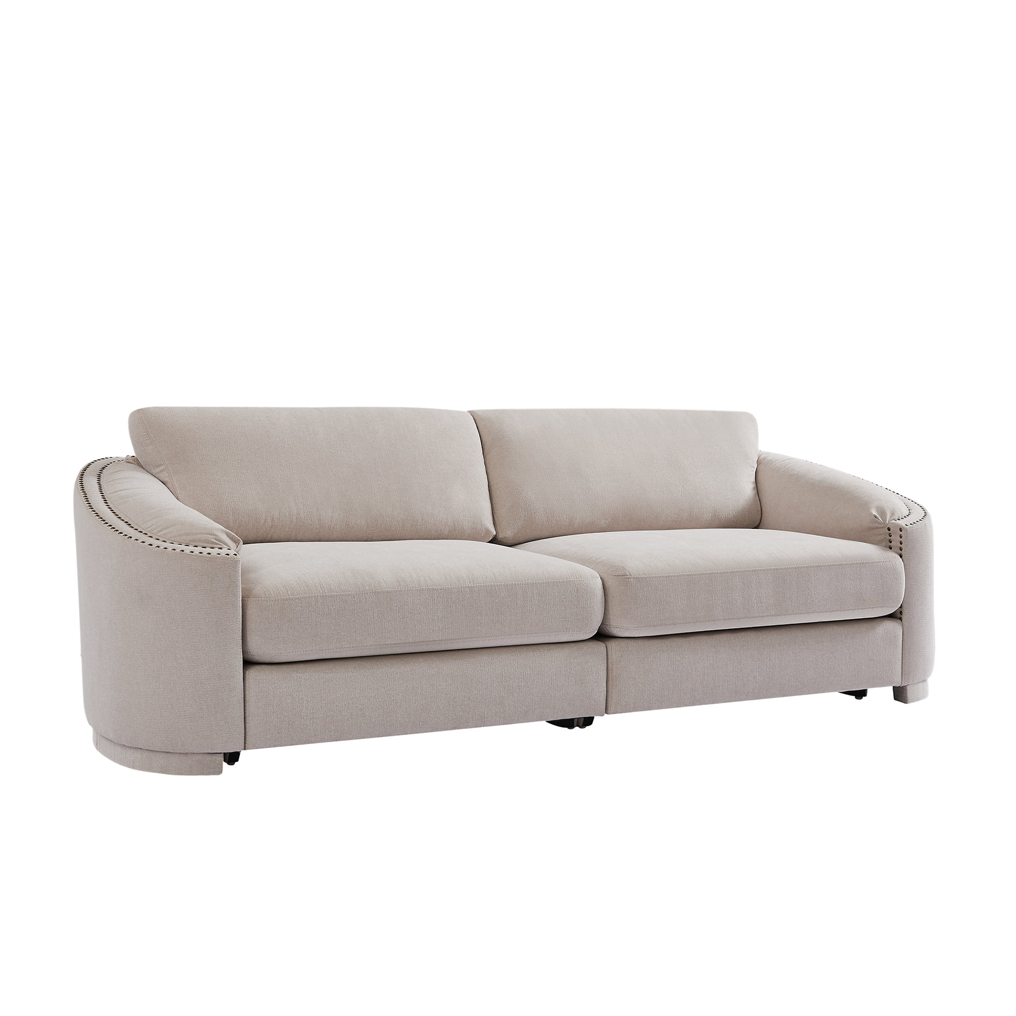 3-Seater Sofa Couch, KAMIDA Sofas and Couches, Upholstered Sofa Couch with Semilunar Arm and Rivet Detailing