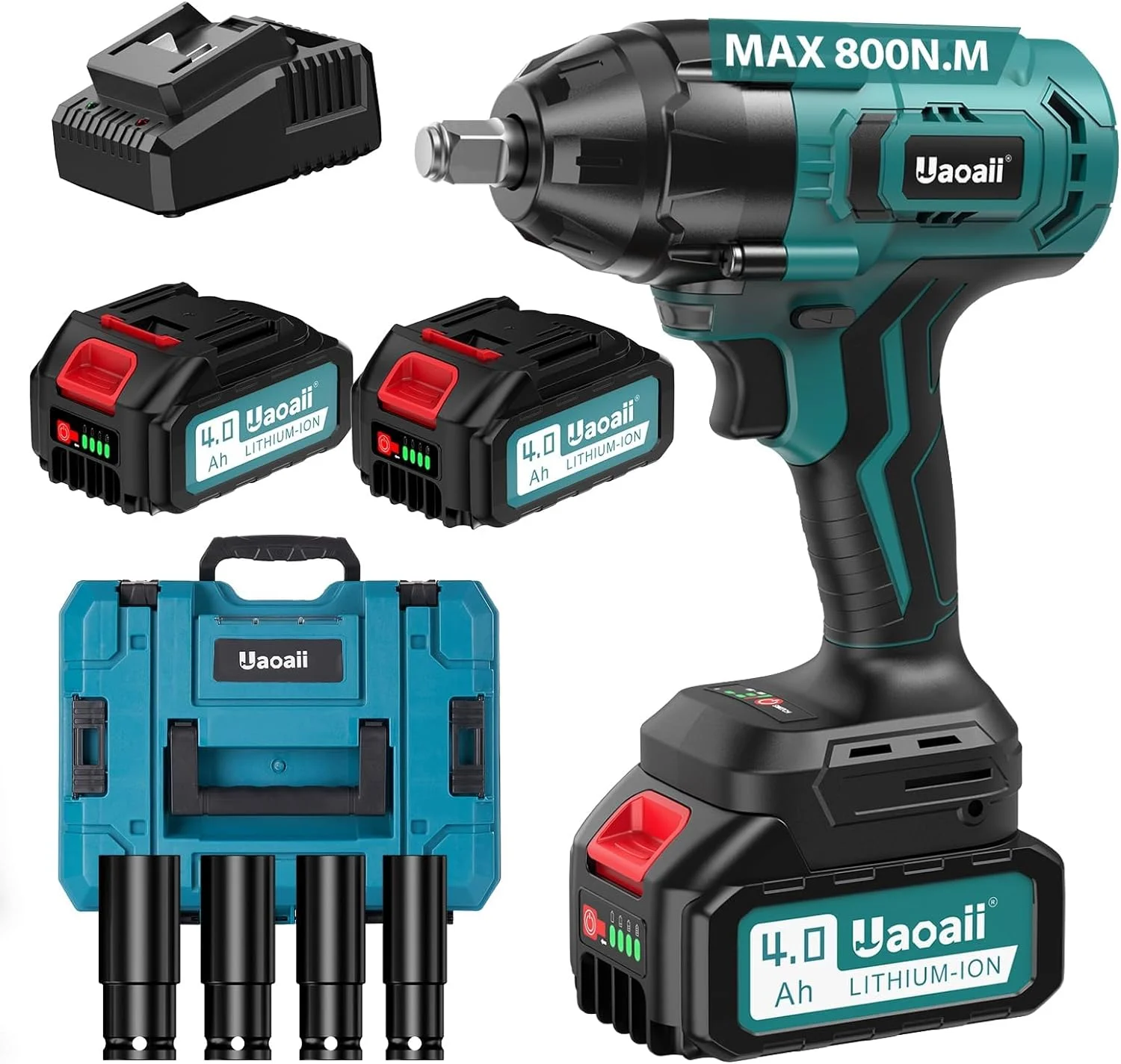 YGDU 1000Nm(738ft-lbs) Cordless Impact Wrench High Torque, 1/2 Battery Impact Gun w/ 2X 4.0Ah Batteries, Fast Charger, 5 Sockets & Storage Box