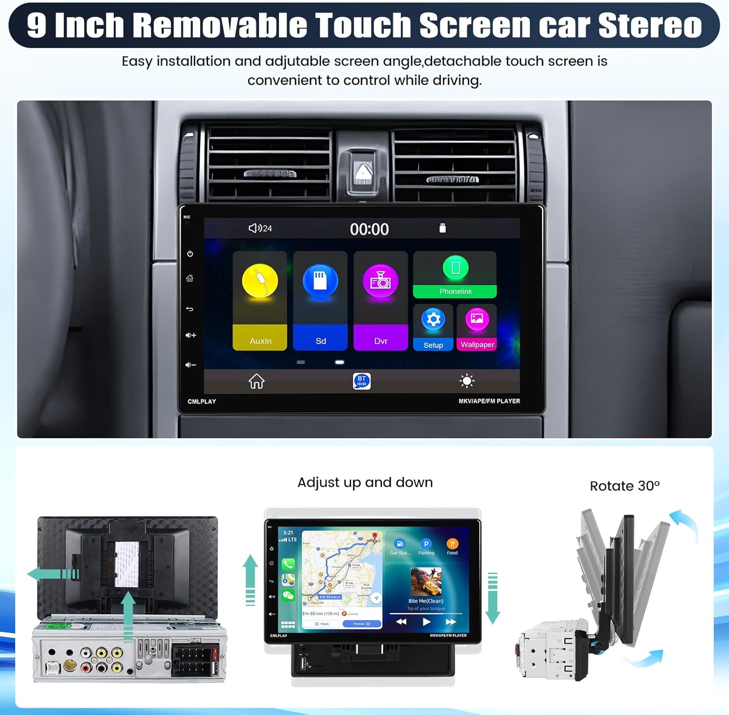 Single Din Car Stereo with Wireless Apple Carplay&Android Auto