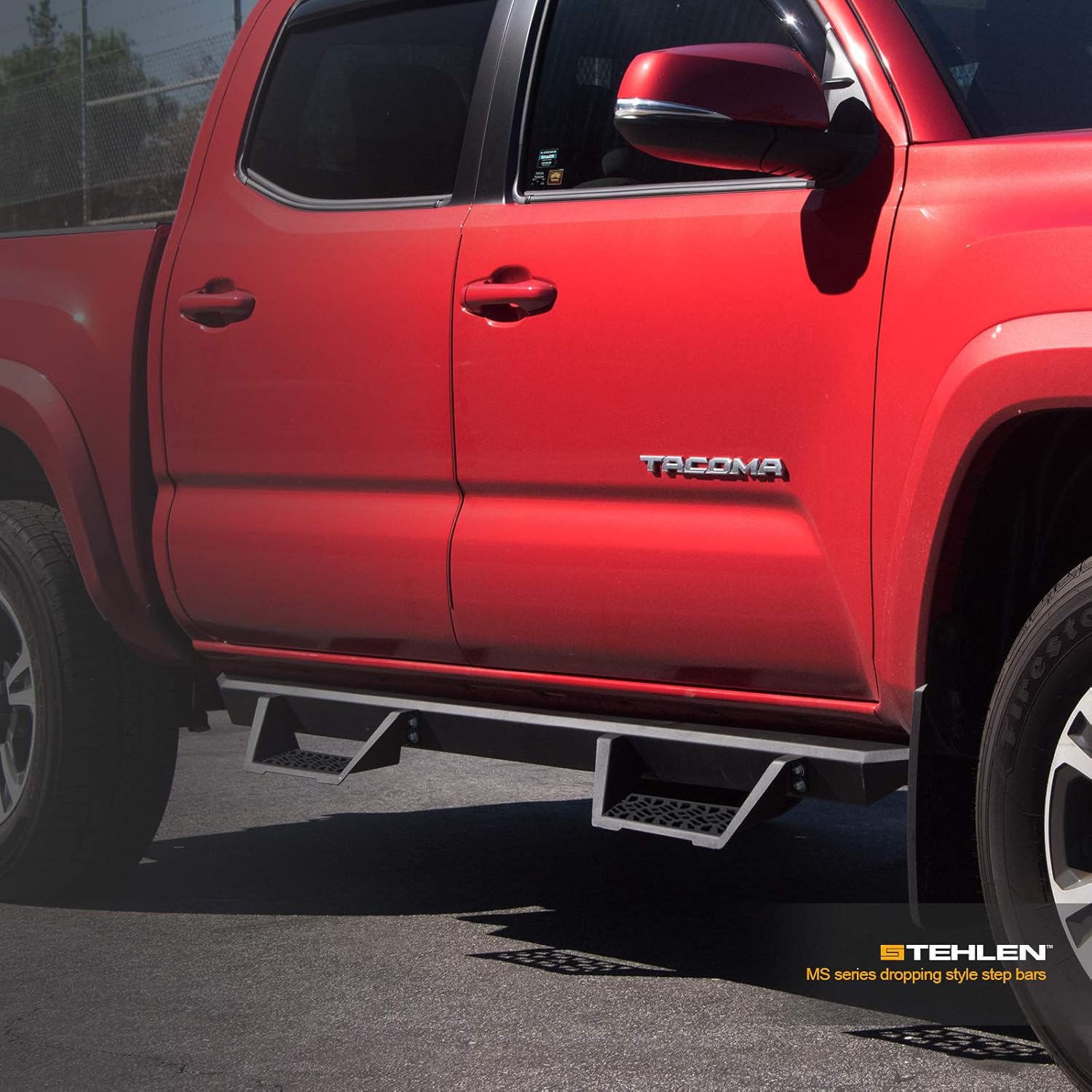 Stehlen 733469494430 Modular Drop Step Side Nerf Bars Rail Running Boards - Matte Black For 2001-2004 Toyota Tacoma Double (Crew) Cab