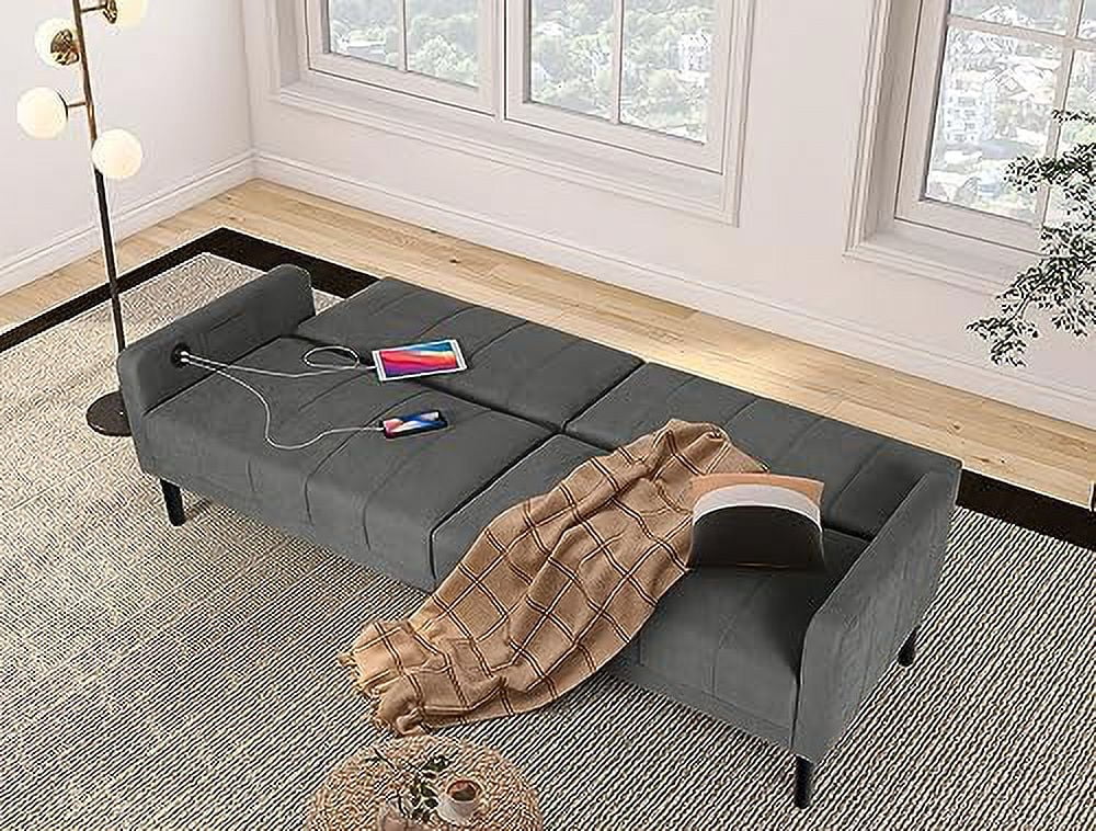 xrboomlife Mid-Century Modern Button Tufted Upholstered Sofa Couch w/ 2 USB Charging Ports  Fabric Love Seats for Small Space  Living Room  Apartment