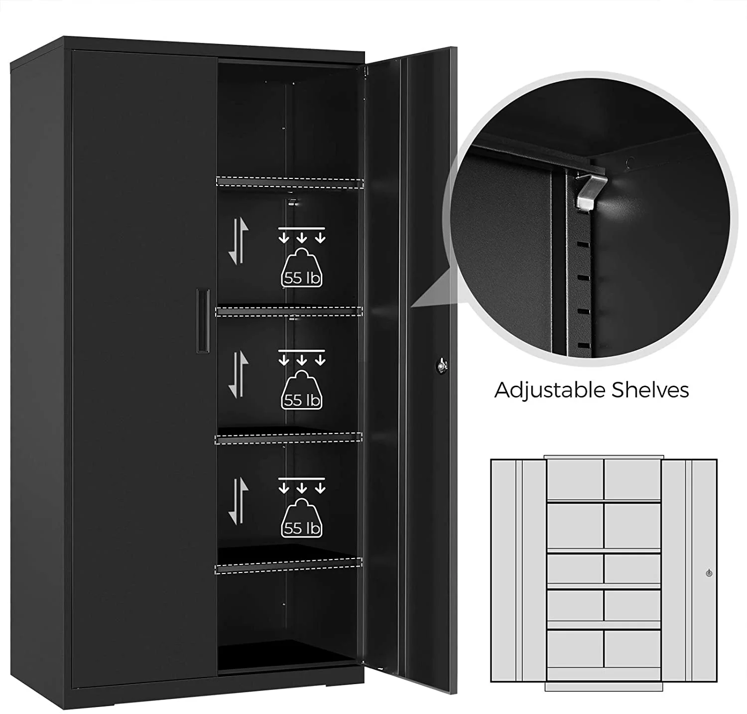 SONGMICS Garage Cabinet Metal Storage Cabinet with Doors and Shelves Office Cabinet for Home Office Garage Black