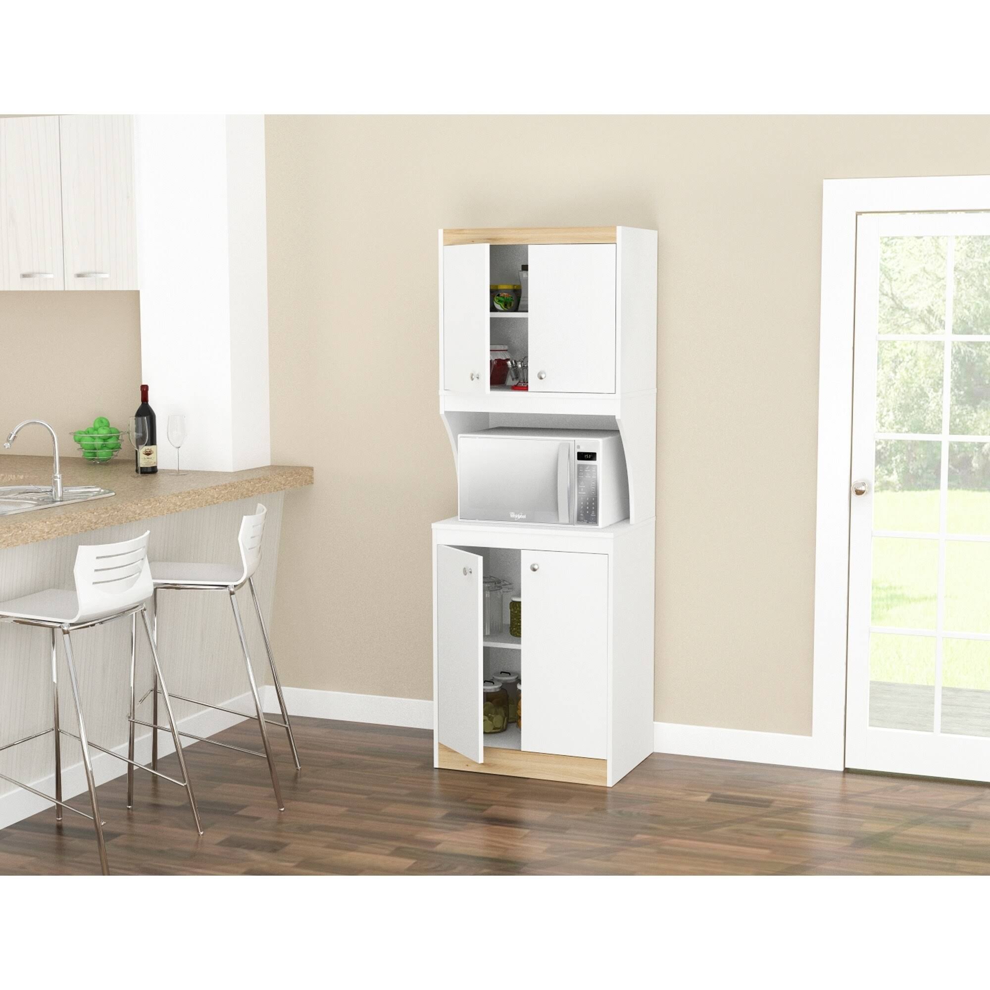 Inval Galley Kitchen/Microwave 4-Door Storage Cabinet, White u0026 Vienes Oak