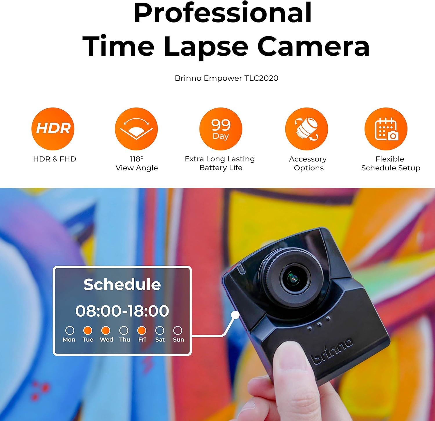 Brinno TLC2020 Time Lapse Camera, 99-Day Battery Life, Multiple Modes (Step Video/Stop Motion/Still), Flexible Schedule, Easy Installation, HD 1080p