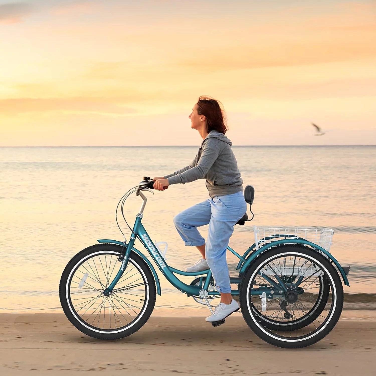 FICISOG 26 Adult Tricycle, 3 Wheel 7 Speed Bikes,450lbs Capacity Cruise Trike with Shopping Basket