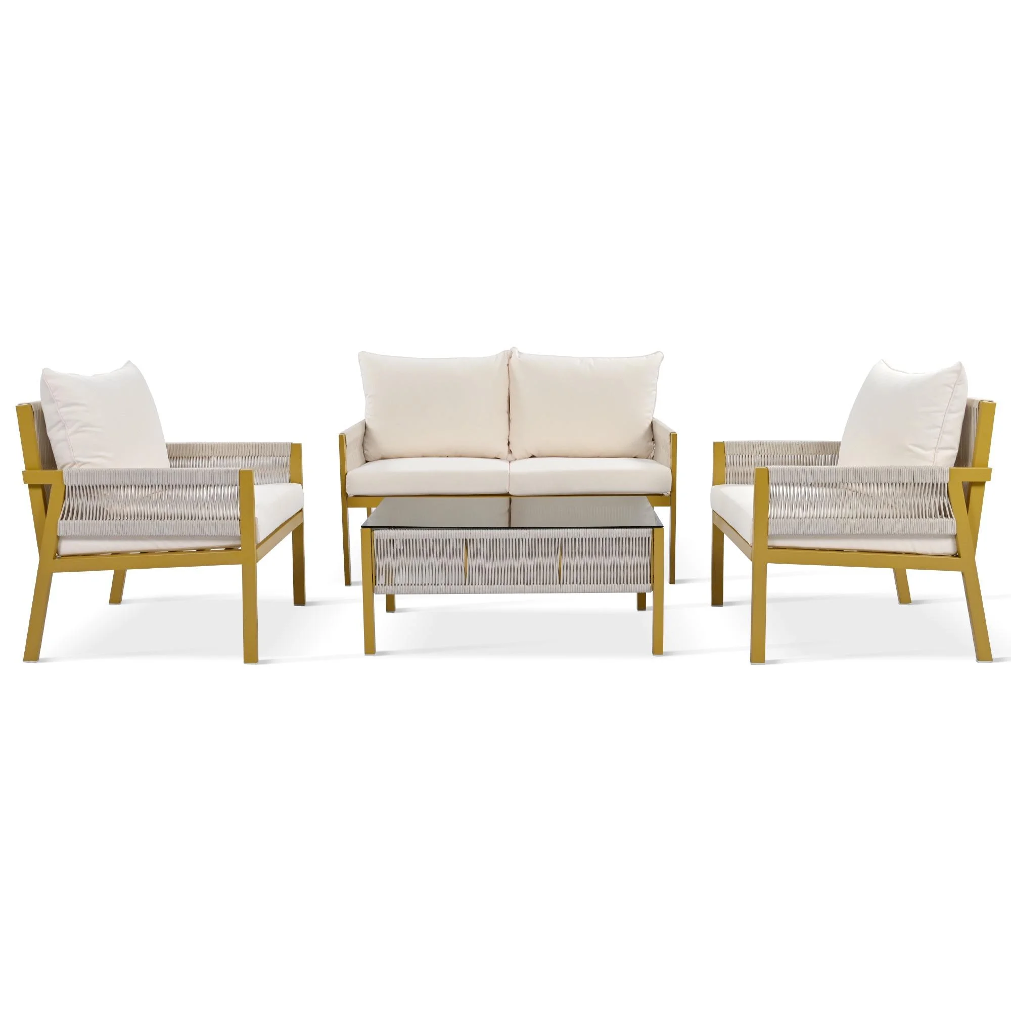 Glavbiku 4-Piece Patio Furniture Set,Outdoor Furniture with Tempered Glass Table for Backyard,Yellow