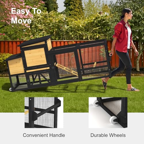 80'' Chicken Coop with Nesting Box, Outdoor Duck Coop, Chicken House for Outside, Wooden Chicken Coops with Run & Waterproof Asphalt Roof