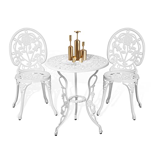 HOMEFUN Bistro Table and Chairs Set of 2 Outdoor 3 Piece Patio Set, Rose Pattern Cast Aluminum Bistro for Garden Balcony
