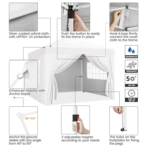 Yaheetech 10x10 Pop Up Canopy with 4 Removable Sidewalls, Portable Enclosed Instant Tent, Waterproof Outdoor Tent, Beach Sun Shelter with 4 Sandbags