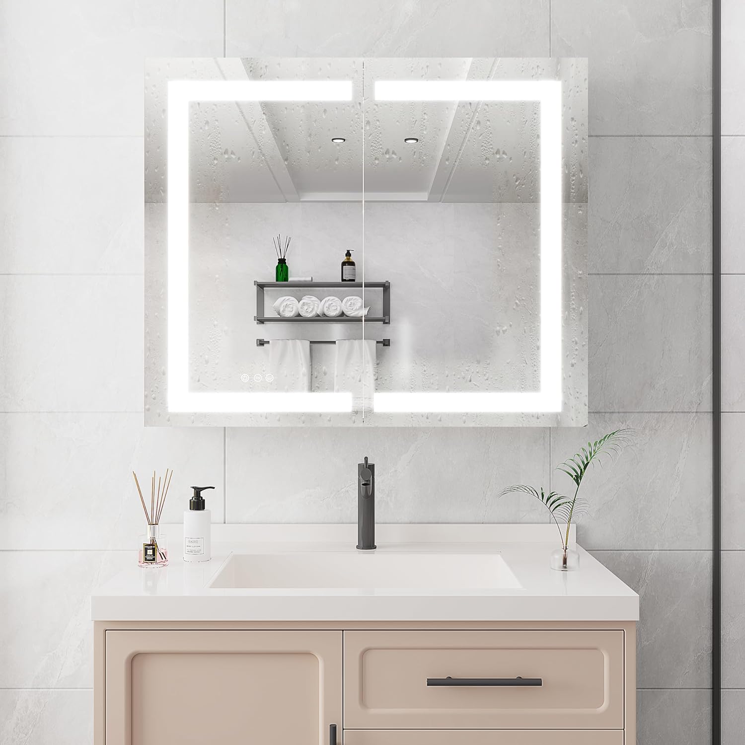 36 x 30 inch Medicine Cabinet with LED Vanity Mirror, Anti-Fog, Recessed or Surface Mount, Waterproof, Dimmable