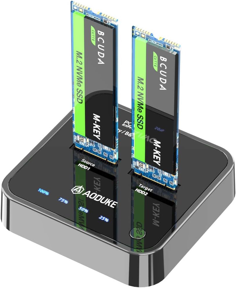 Dual-Bay NVME/SATA Docking Clone Hard Drive SSD Enclosure for B+M Key PCIe M.2 SSD/M.2 SATA SSD