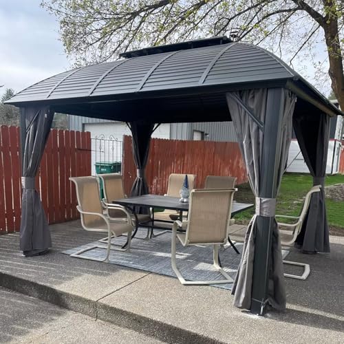 Domi 10’ x 10’ Hardtop Gazebo Metal Frame Canopy with Netting & Curtains