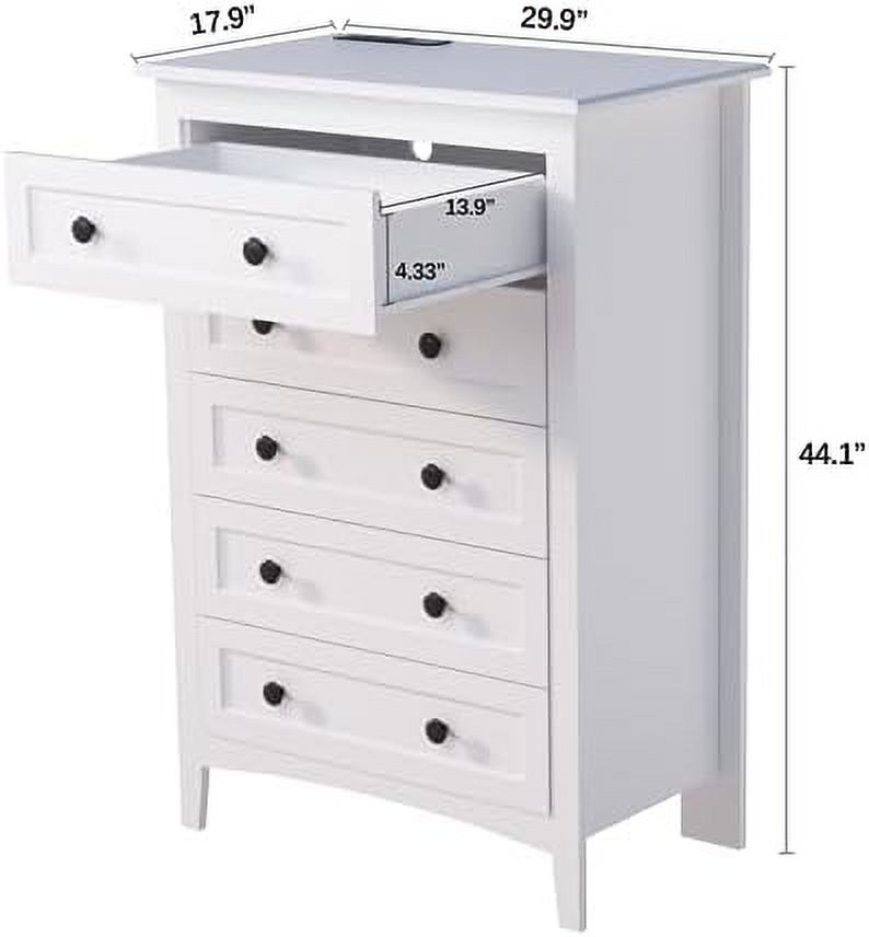 GEROBOOM 4 Drawer Dresser for Bedroom with LED Lights  Chests of Drawer with Charging Station  White Modern Dresser with Deep Drawers for Hallway
