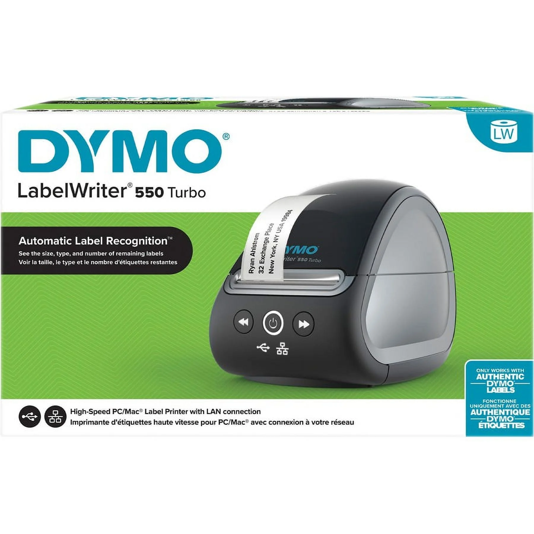 Dymo Labelwriter 550 Direct Thermal Printer - Monochrome - Label Print - Ethernet - Usb - Yes - Black - 2.20" Print Width - 1.5 Lps Mono - 300 Dpi