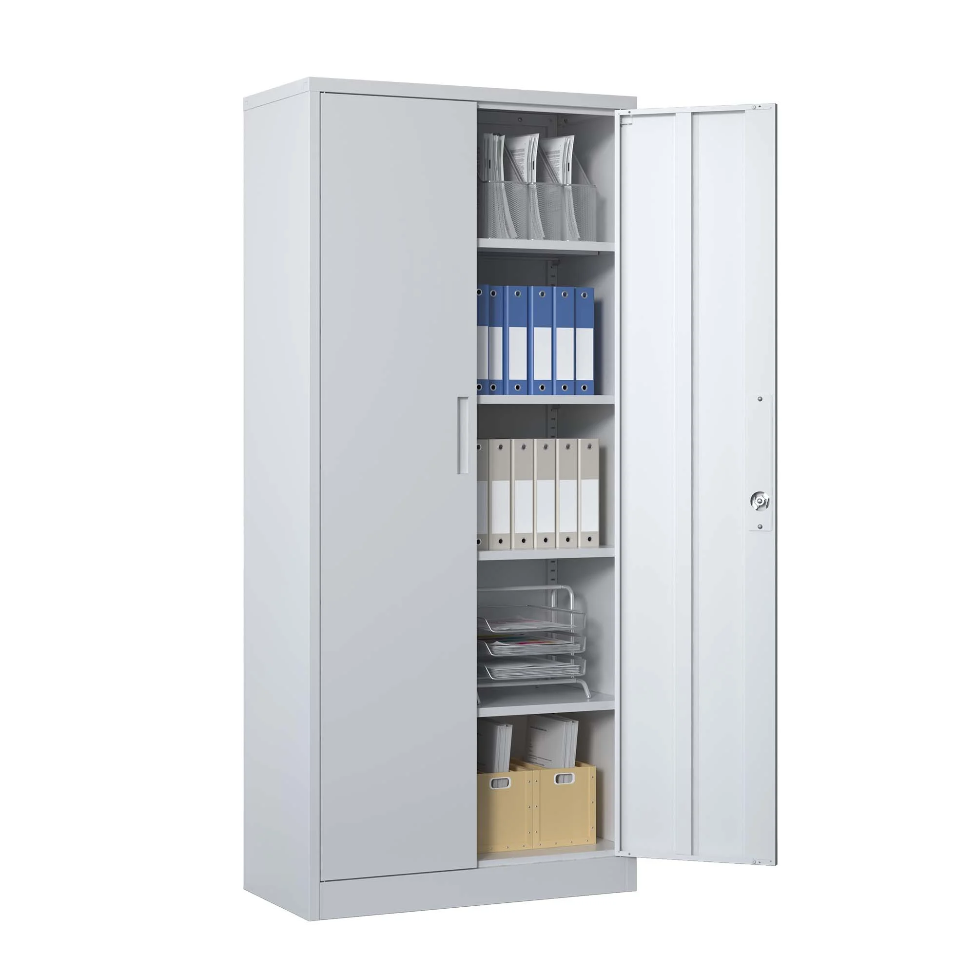 71"H Metal Garage Storage Cabinet, Black Tool Steel Locking Cabinet with Doors and 4 Shelves