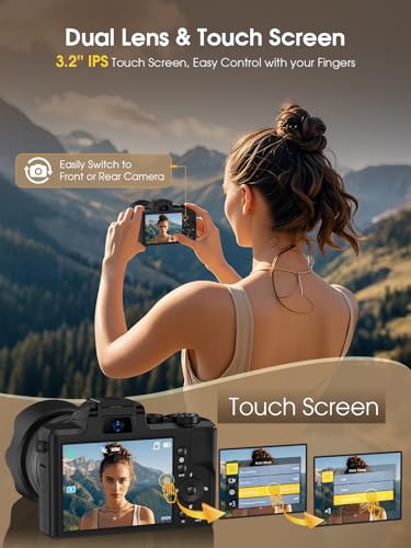 8K Digital Camera, 88MP Cameras for Photography with WiFi & Touch Screen, 16X Zoom Vlogging Camera for YouTube Video, Autofocus & Anti-Shake