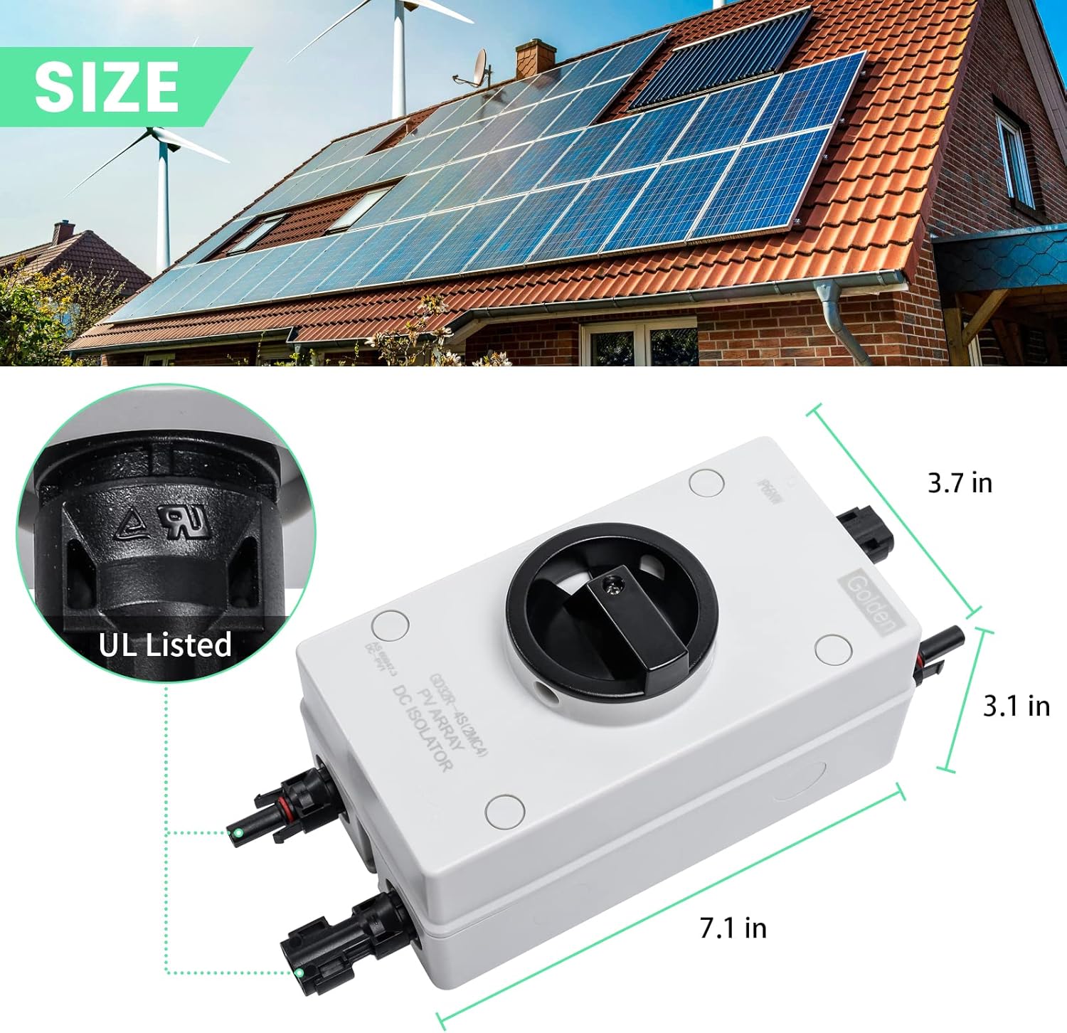 Solar Combiner Box 32A 1000V PV DC Isolator Switch with Solar Connector for Solar Power System RV, Boats, and Off/On-Grid Solar System