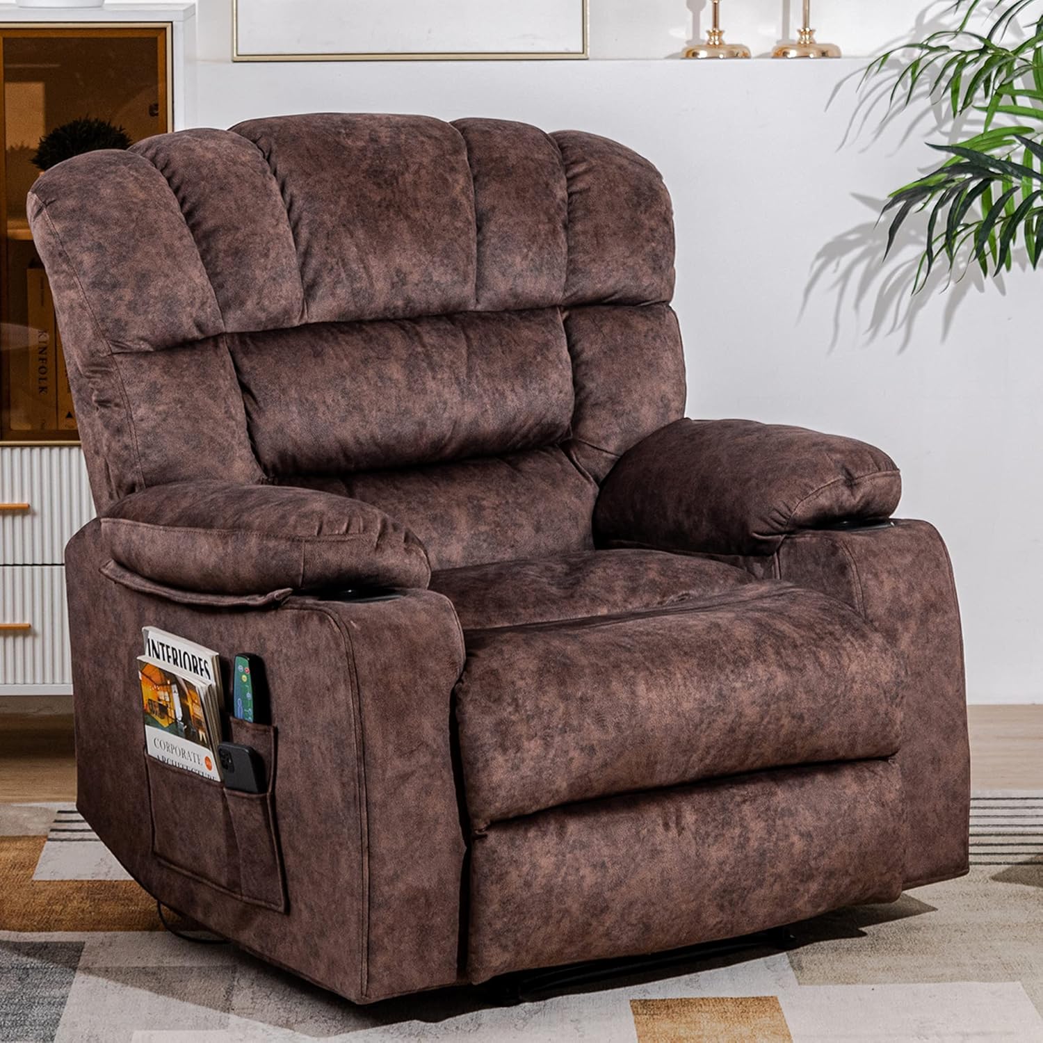Recliner Chair Massage Heated Modern Ergonomic Lounge Single Sofa Seat Living Room Gravity Recliners Elastic Foam Filling 2 Cup Holders & Side Pocket