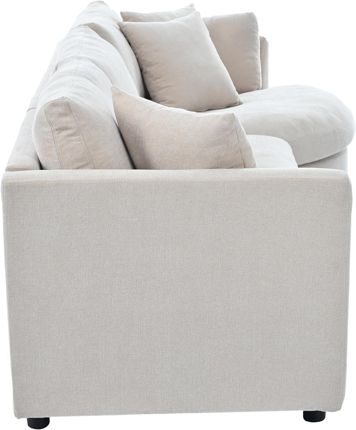 Moder Upholstered Sofa Couch, Comfy Curved Sectioal Sofa With 3 Pillows, Luxury 3-Seat Fabric Sofa Couch With Curved Seat For Livig Room