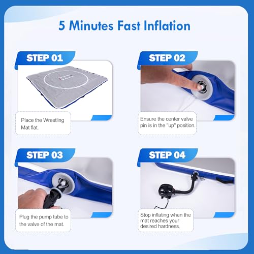 COOLWAVE 10x10 FT Inflatable Wrestling Mat Jiu Jitsu and BJJ Mats for Home with Soft Landings and Nice Bounce Great for MMA, Martial Art, Boxing