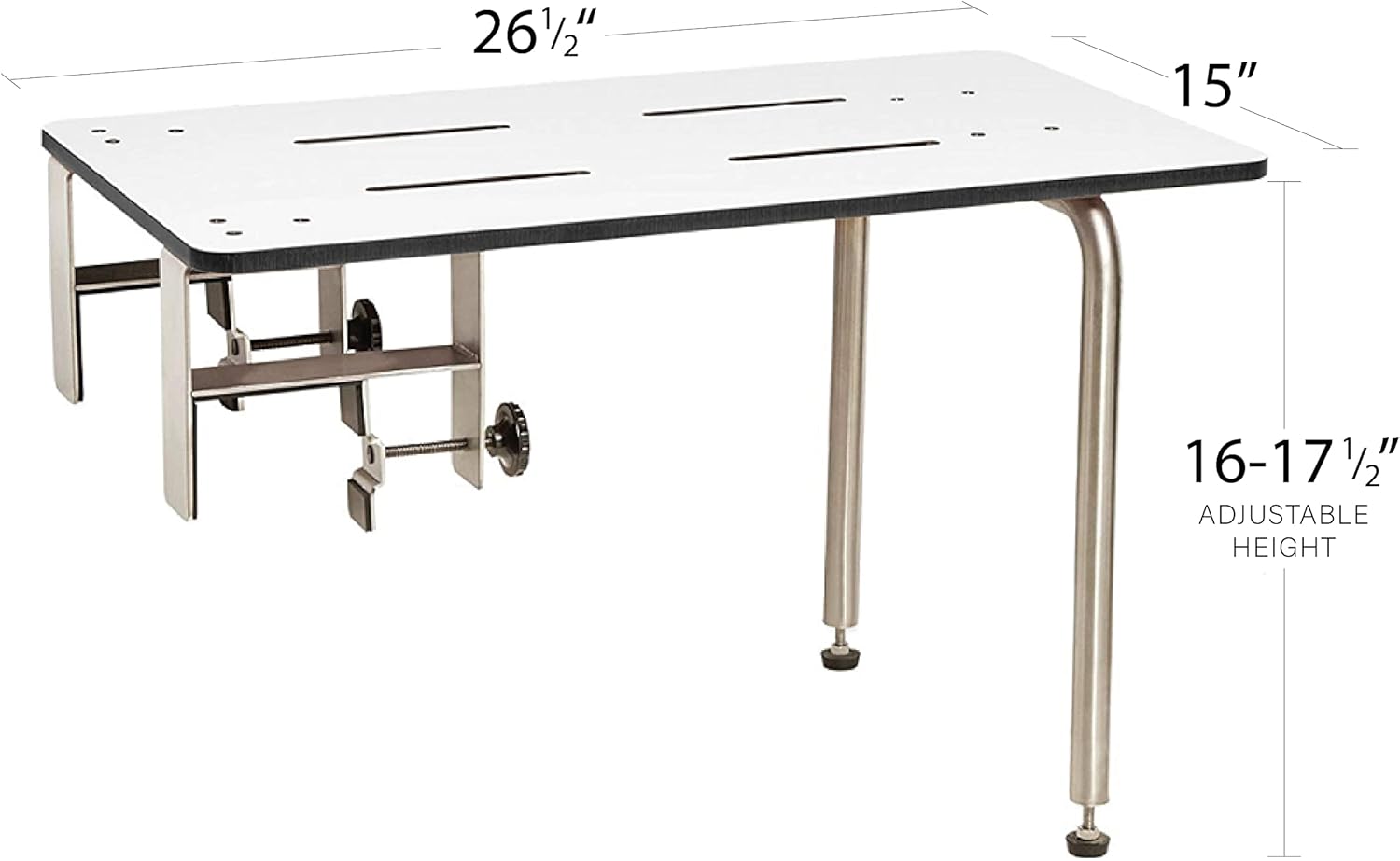 Seachrome Portable Edge Mounted Tub Seat, ADA Compliant, 26.5-Inch x 15-Inch, Solid White Phenolic Top