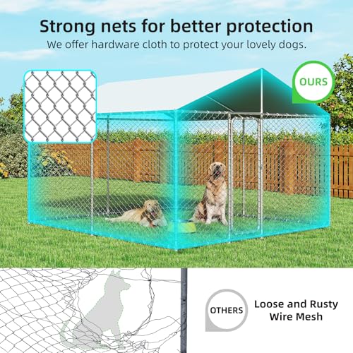 7.8x7.8 FT Extra Large Outdoor Dog Kennel Outside, Heavy Duty Dog Enclosure with Waterproof Cover and Security Lock