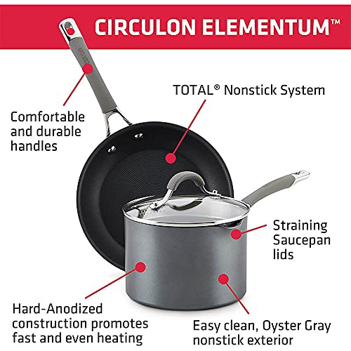 Circulon 84564 Elementum Hard Anodized Nonstick Cookware Set / Pots and Pans Set - 10 Piece, Gray