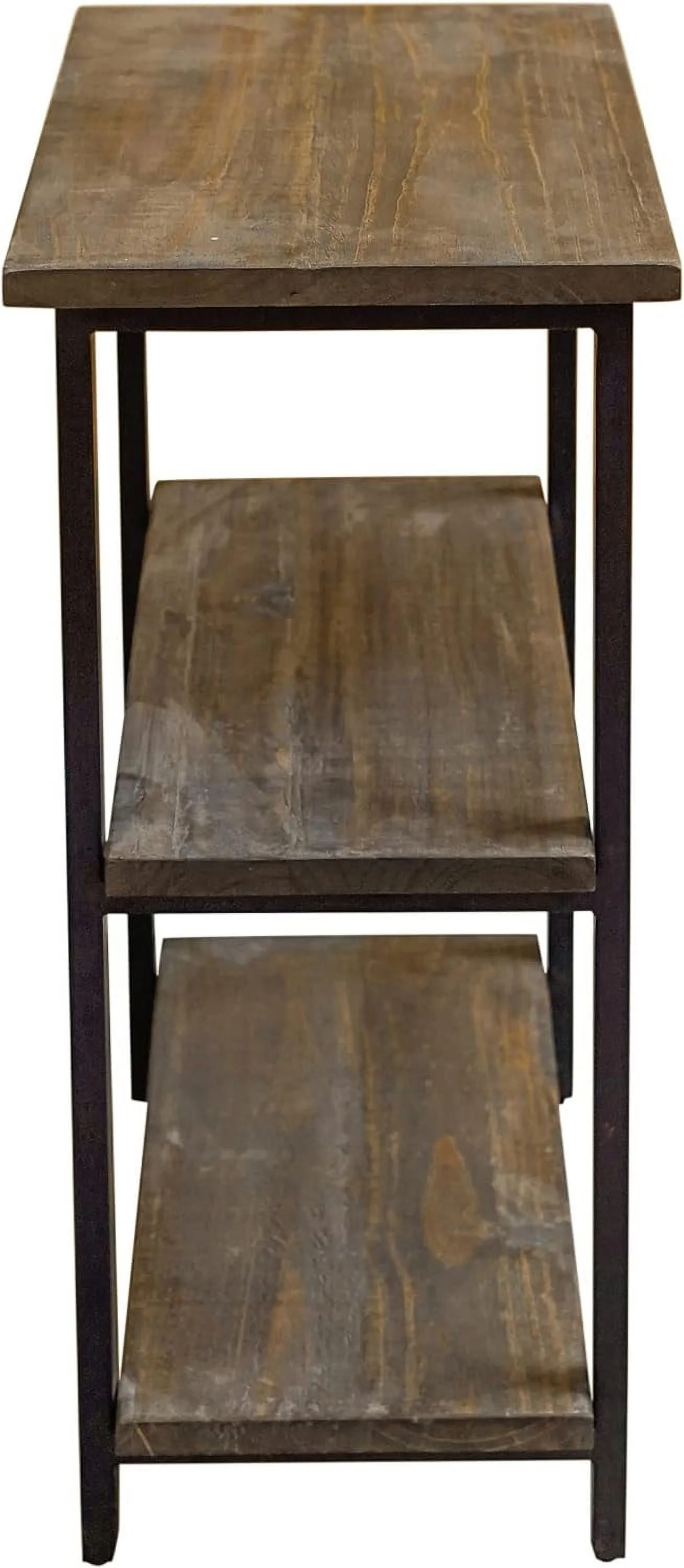 Pomona 31" Tall 2-Tier Solid Wood And Metal Under-Window Bookcase, Rustic Reclaimed Wood Design, Industrial, Stylish, Durable Lacquer Finish