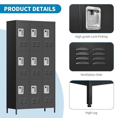 3 Doors Lockers for Employees, Steel Storage Lockers Lockable, Metal Locker Storage Cabinet for Home Office School Gym, Require Assembly (Grey)