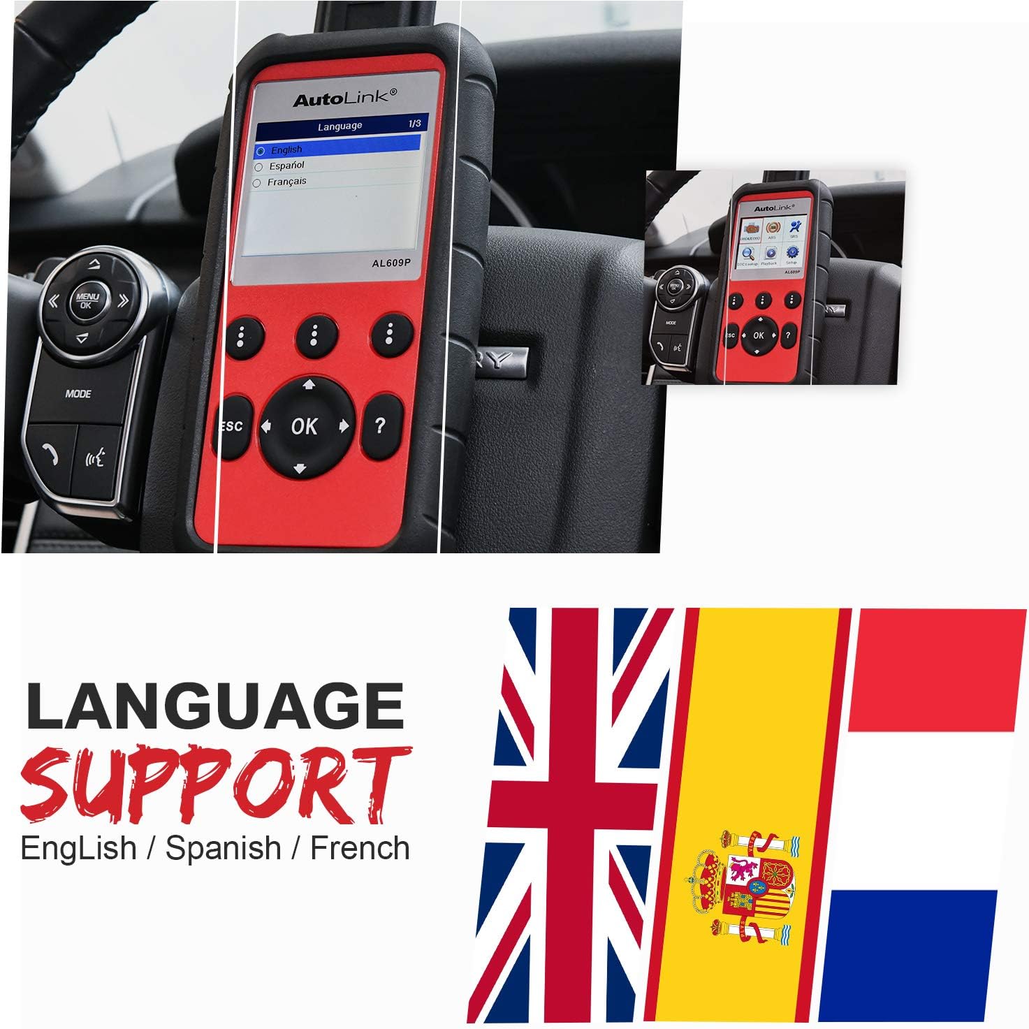 Autel AutoLink AL609P OBD2 Scanner, ABS, SRS 2 Systems Diagnostic scan Tool, Turn Off ABS, Airbag Warning Lights, Ready Test, with AutoVIN