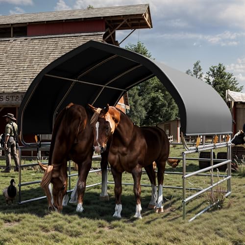 YOLENY Corral Shelter (Green, 12'x12'), Heavy Duty Round Style Canopy, Waterproof and UV Treated Universal Cover