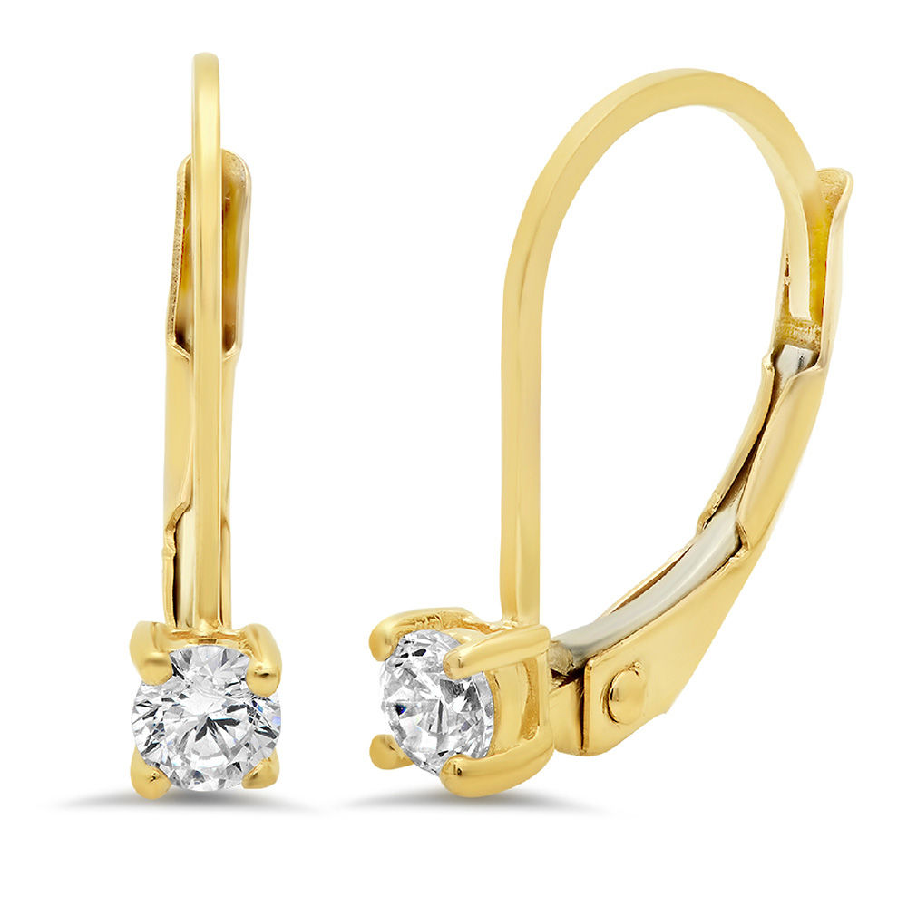 0.2 ct round cut drop dangle blue simulated diamond 18k yellow gold earrings lever back
