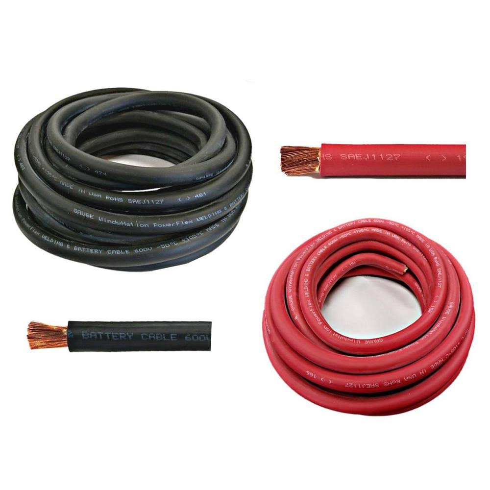 WindyNation 15 ft. Black + 15 ft. Red (30 ft. Total) 4/0-Gauge Welding Battery Pure Copper Flexible Cable Wire
