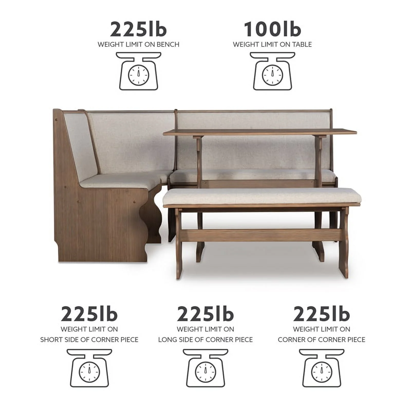 Linon Natasha Wood Corner Nook Dining Set in Brown