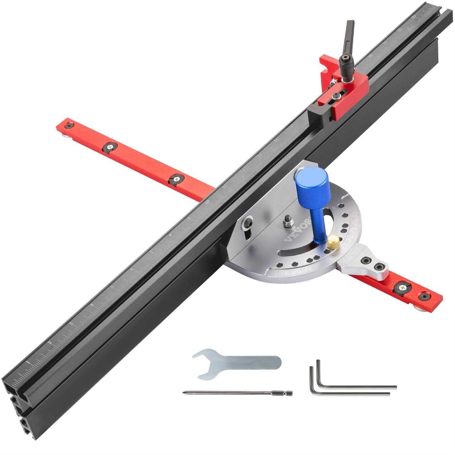 VEVOR Precision Miter Gauge, 24 Aluminum Table Saw Miter Gauge w/ 60 Degree Angled Ends for Max. Stock Support and a Repetitive Cut Flip Stop